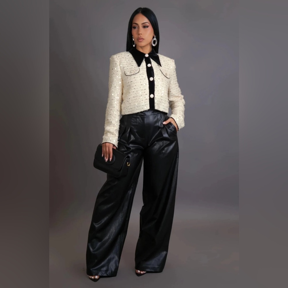 Wide-Leg Faux Leather Pants for Women in Black